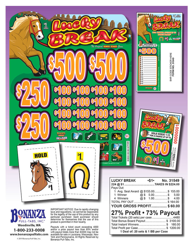 Lucky Break 224ct Bonus Board Pull Tabs
