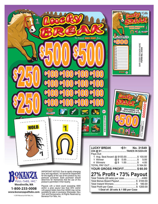 Lucky Break 224ct Bonus Board Pull Tabs