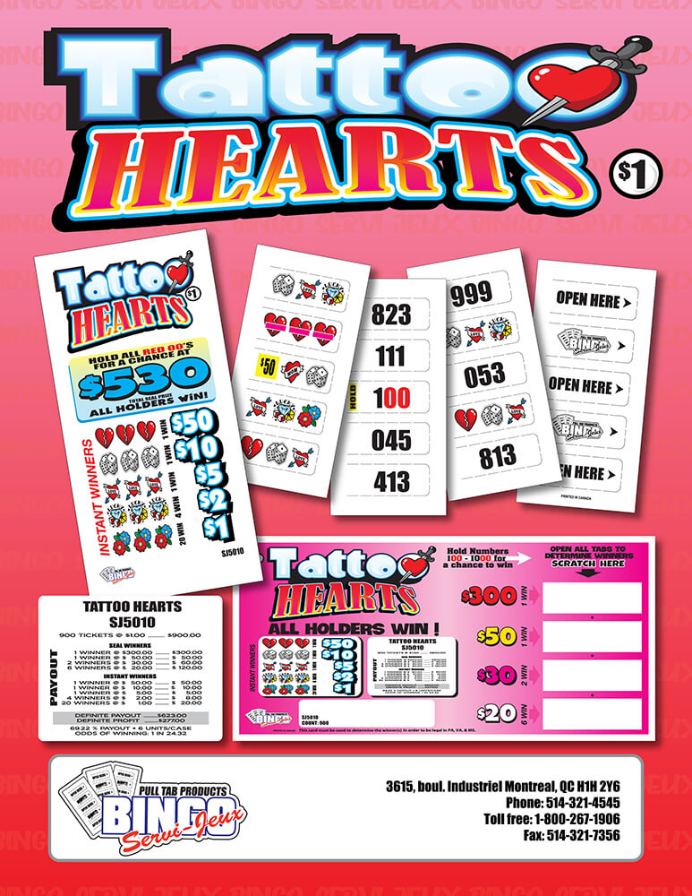 Tattoo Hearts 900ct Seal Pull Tabs