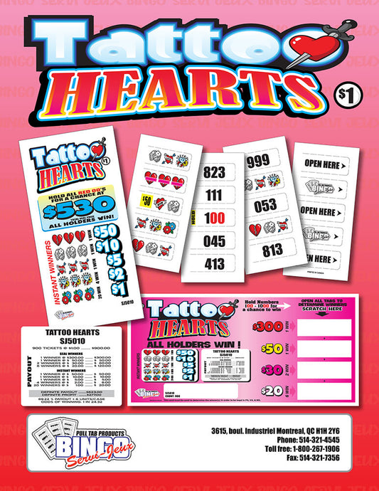 Tattoo Hearts 900ct Instant Pull Tabs